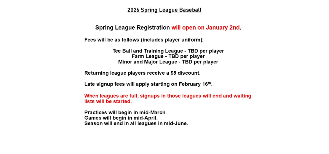 Spring Baseball Signups