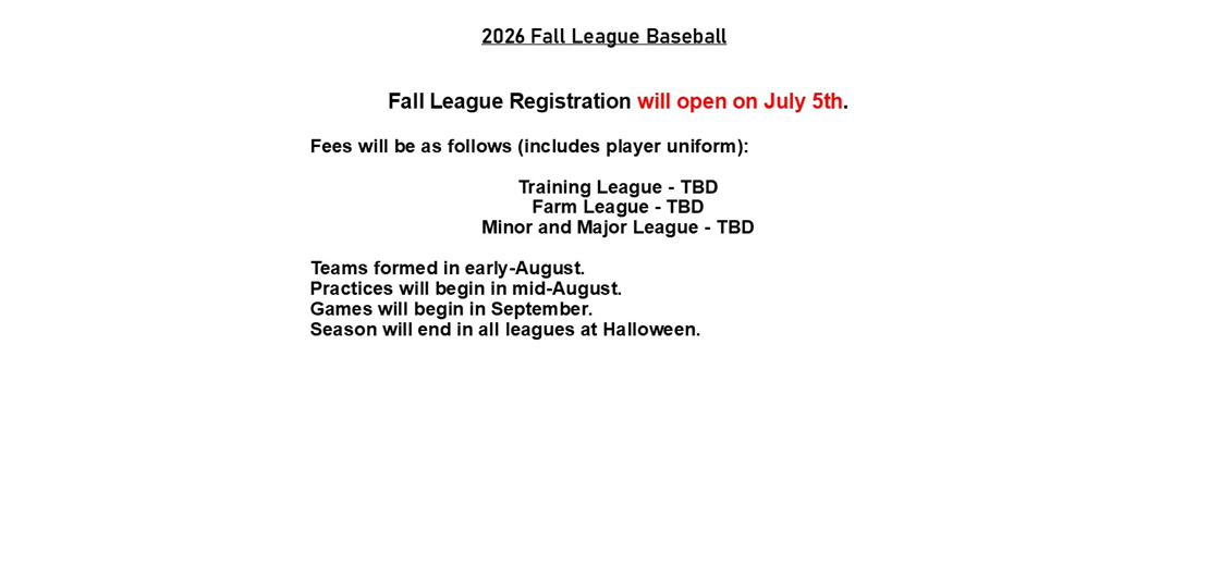 Fall Baseball Registration