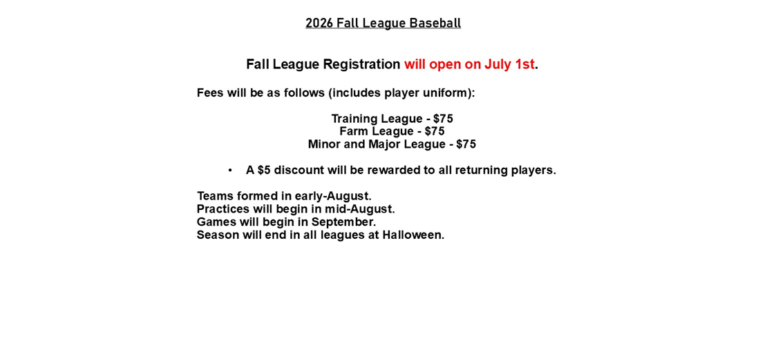 Fall Baseball Registration