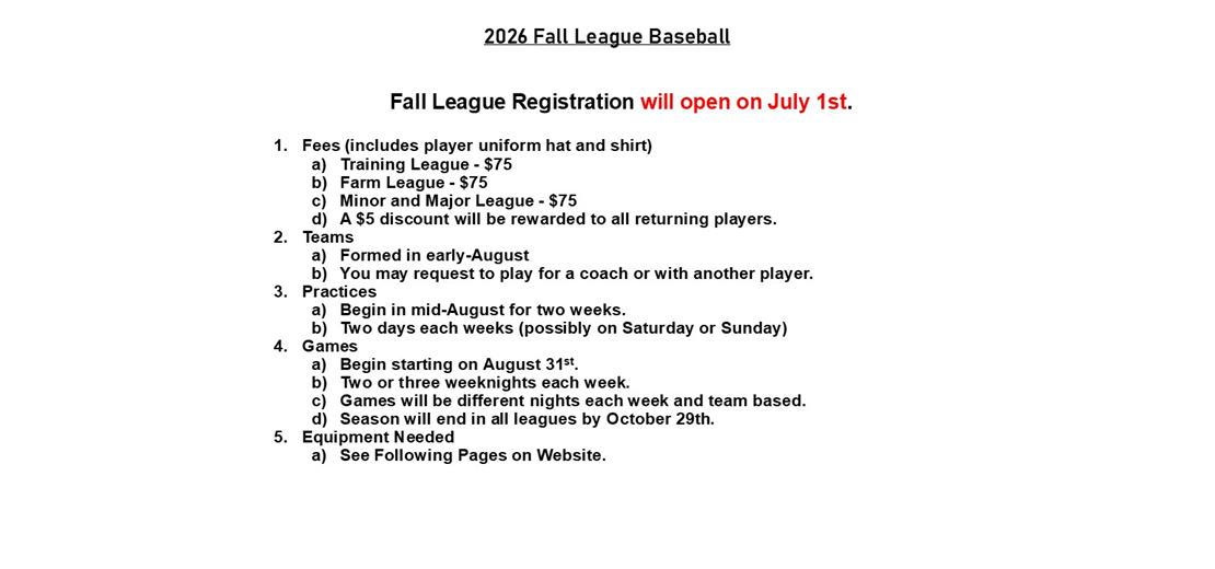 Fall Baseball Registration